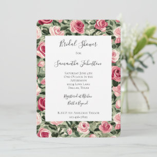 Invitation Rose rose rouge vert Fête des mariées florale