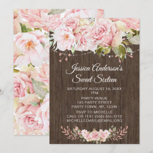 Invitation Rose rose Rustique Sweet sixteen
