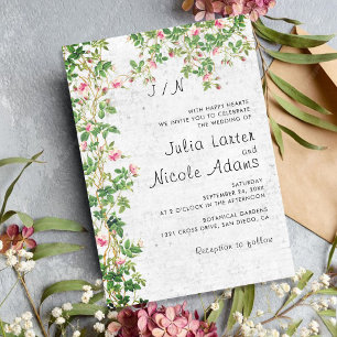 Invitation Rose Rose Vieux Mur Vintage Style Mariage Journal