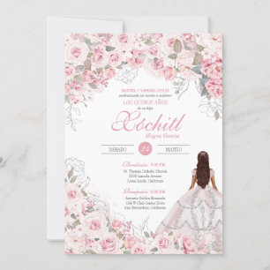 Invitation Rose rose vif en argent Blossom Elegant Quinceaner
