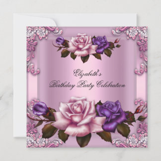 Invitation Rose rose violet Élégante fête d'anniversaire 2