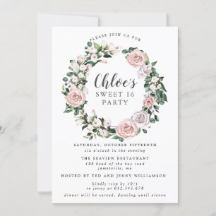 Invitation Rose rose violet Floral Sweet sixteen de la couron