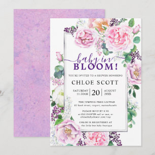 Invitation Rose rose violet Peony Floral bébé en fleurs