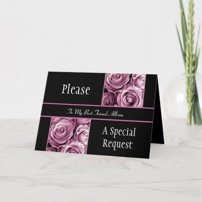 Invitation ROSE Roses MEILLEUR AMI Soyez ma femme d'honneur (Devant)