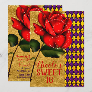 Invitation Rose rouge à paillettes Storybook Beauty Sweet 16