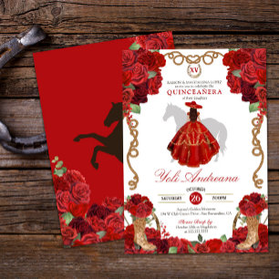 Invitation Rose rouge Bottes Ouest Charra Vestidos Quinceañer