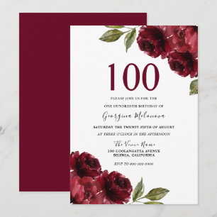 Invitation Rose rouge de Bourgogne Florale femmes 100e annive