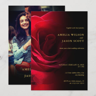 Invitation Rose rouge dégradé noir avec Mariage photo
