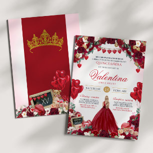 Invitation Rose rouge Douce 15 Valentines Quinceanera