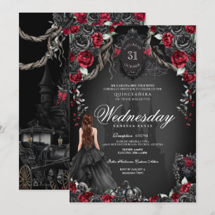 Invitation Rose rouge et noir Quinceañera Halloween gothique