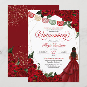 Invitation Rose rouge et Papel Picado Quinceañera 15e anniver