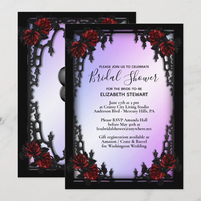 Invitation Rose rouge Fête des mariées gothique w Infos d'ins (Devant / Derrière)