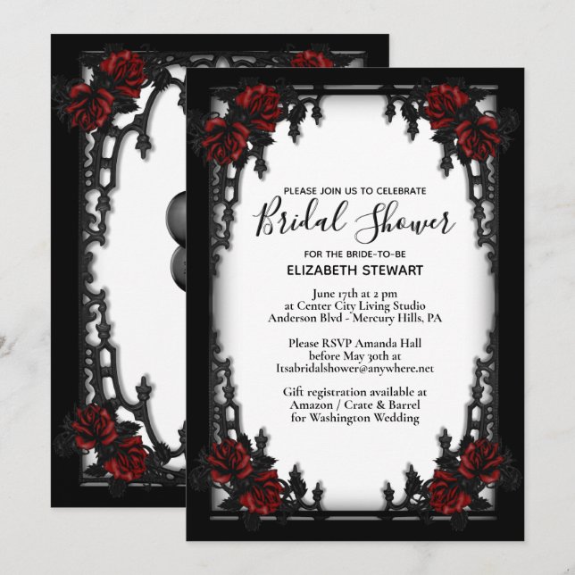 Invitation Rose rouge Fête des mariées gothique w Infos d'ins (Devant / Derrière)