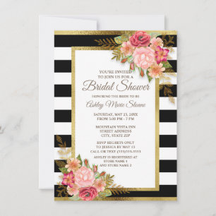 Invitation Rose Rouge Floral Noir Blancs Or Mariée