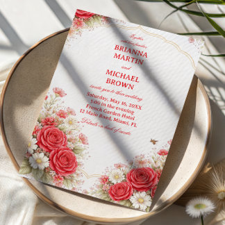 Invitation Rose Rouge Floral Romantique