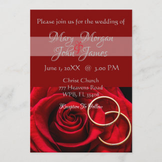Invitation Rose rouge florale avec bague de mariage