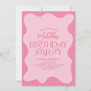 Invitation rose rouge girly moderne ondulé type rétro