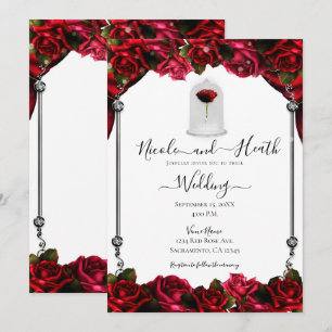 Invitation Rose rouge magique mariage blanc or argent blanc