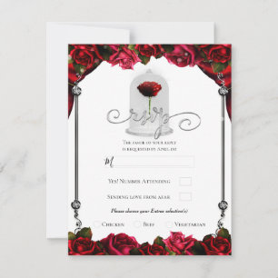 Invitation Rose rouge magique or blanc argenté RSVP à la fête