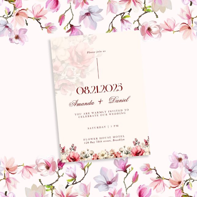 Invitation Rose rouge Mariage esthétique de luxe (Créateur téléchargé)