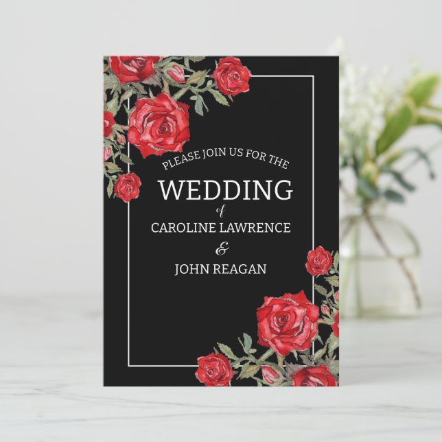 Invitation Rose rouge Mariage floral (Debout devant)