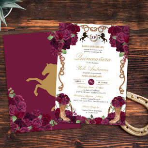 Invitation Rose rouge marron Floral Ouest Charra Quinceanera