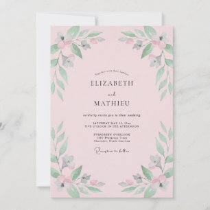 Invitation Rose Rouge Menthe Feuillage Eucalyptus Mariage