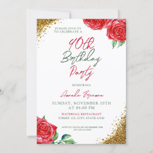 Invitation Rose rouge moderne 90e anniversaire