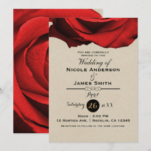 Invitation Rose rouge moderne rustique kraft glamour élégant