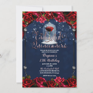 Invitation Rose Rouge Navy Bleu Or Quinceañera 15 15ème Fête