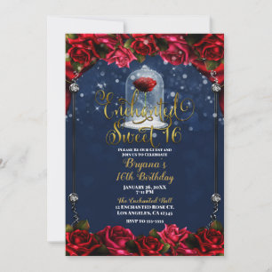 Invitation Rose Rouge Navy Bleu Or Sweet 16 16e Fête