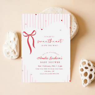 Invitation Rose Rouge Nœud Petit Cœur Baby Shower