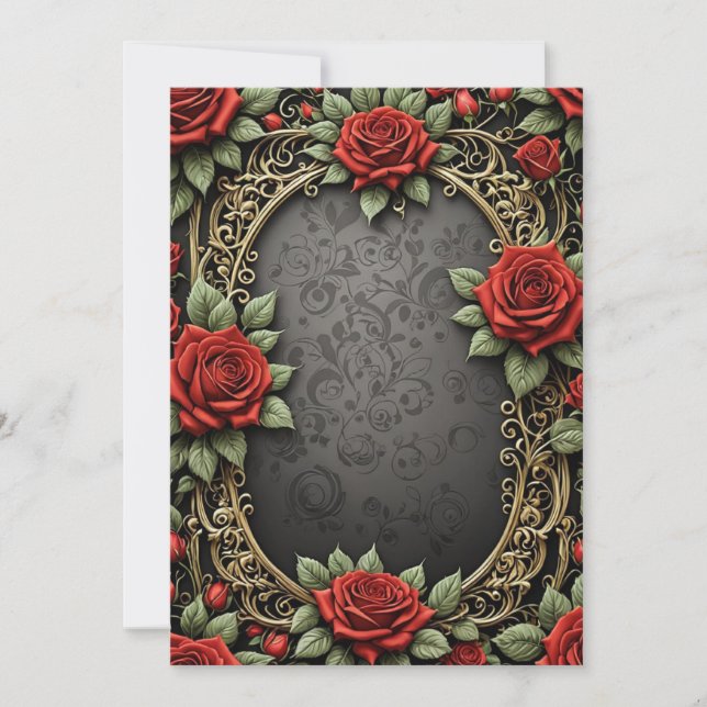 Invitation Rose rouge noir Arrière - plan personnalisé Mariag (Devant)