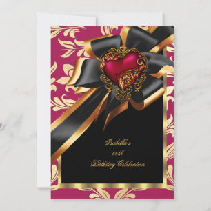 Invitation Rose Rouge Or Coeur Bow Noir Anniversaire Partie 2