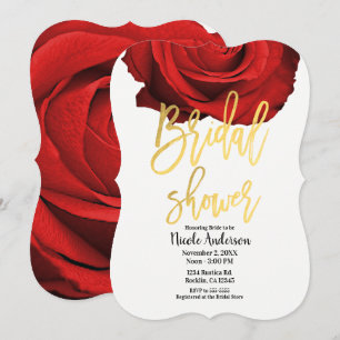 Invitation Rose rouge or script moderne tendance douche de ma
