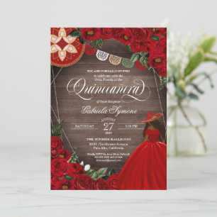 Invitation Rose rouge Ouest Charra Mariachi Quinceañera