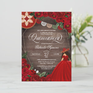 Invitation Rose rouge Ouest Charra Mariachi Quinceañera Invit