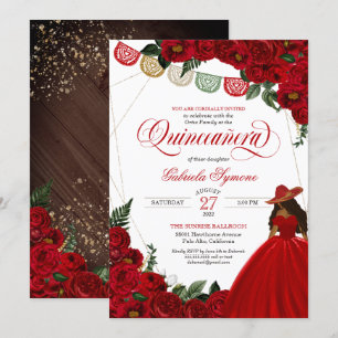 Invitation Rose rouge rustique élégant Occidental Charra Quin