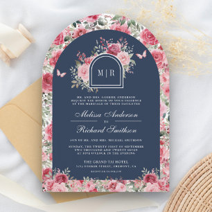Invitation Rose rouges roses papillon marine de mariage de la
