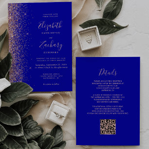 Invitation Rose Royal Blue Gold Parties scintillant QR Code M