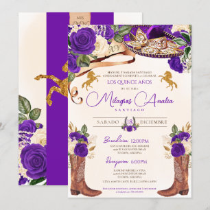 Invitation Rose Royal violet Mariachi Elegant Western Charro