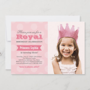 Invitation Rose Royale Princesse Photo Filles Anniversaire