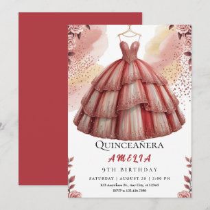 Invitation Rose russe Gold Quinceañera Anniversaire