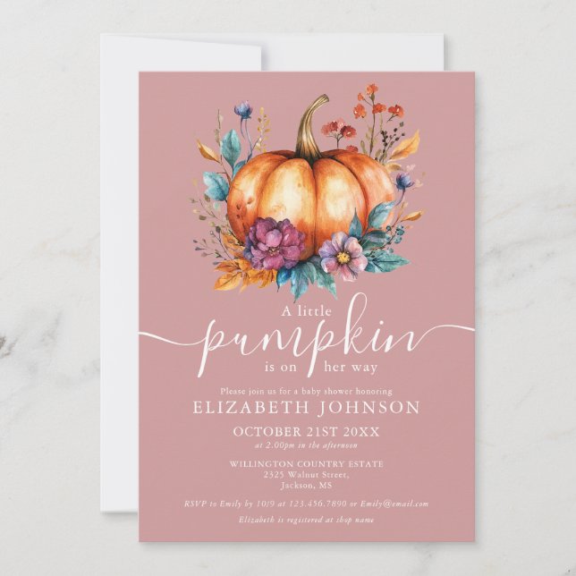Invitation Rose rustique Dusty Petit Citrouille Baby shower f (Devant)
