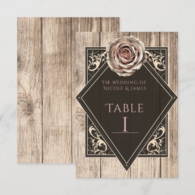 Invitation Rose rustique Élégant Diamant Léger Numéro de tabl (Devant / Derrière)