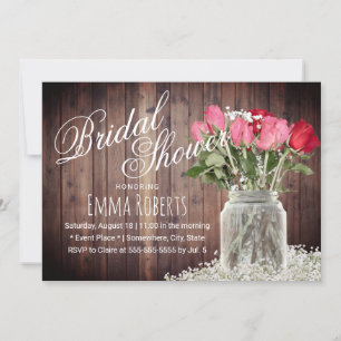 Invitation Rose rustique Floral Mason Jar Fête des mariées