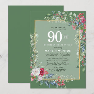 Invitation Rose rustique Holly Berries 90e fête d'anniversair