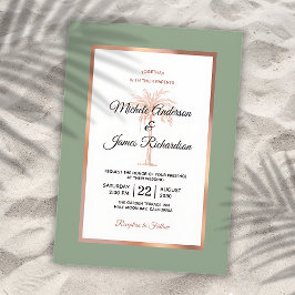 Invitation Rose Sage Gold Copper Palm Tree Tropical Mariage