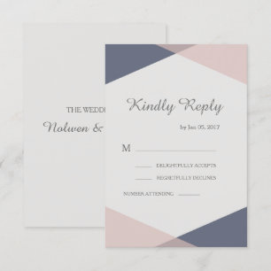 Invitation Rose saumon bleu géométrique élégant réponse maria