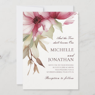 Invitation Rose saumon floral verset biblique chrétien mariag